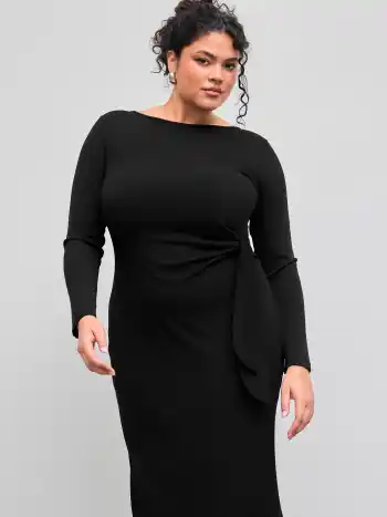 Rundhals Einfarbig Geknotetes Midikleid Kurve & Plus