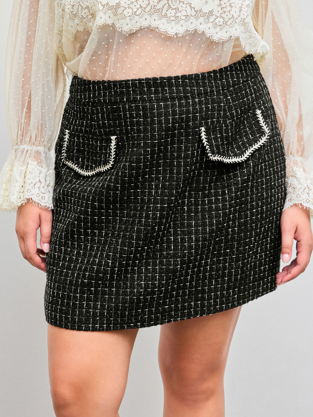 Tweed Mid Rise Mini Skirt Curve & Plus