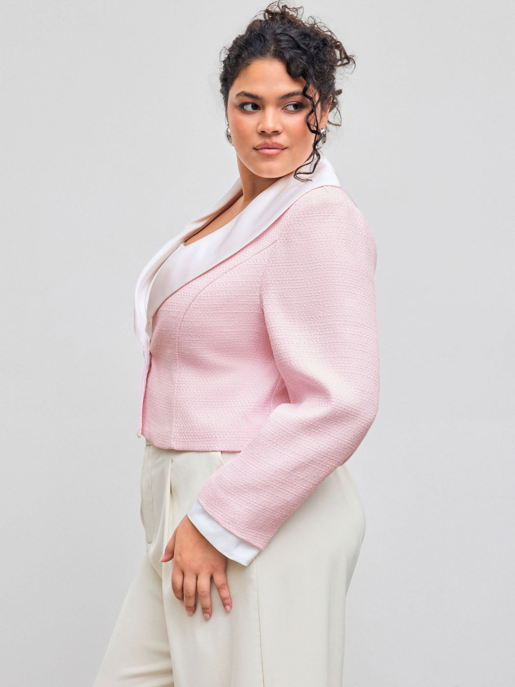 Tweedkragen Zweifarbig Jacke Kurve & Plus