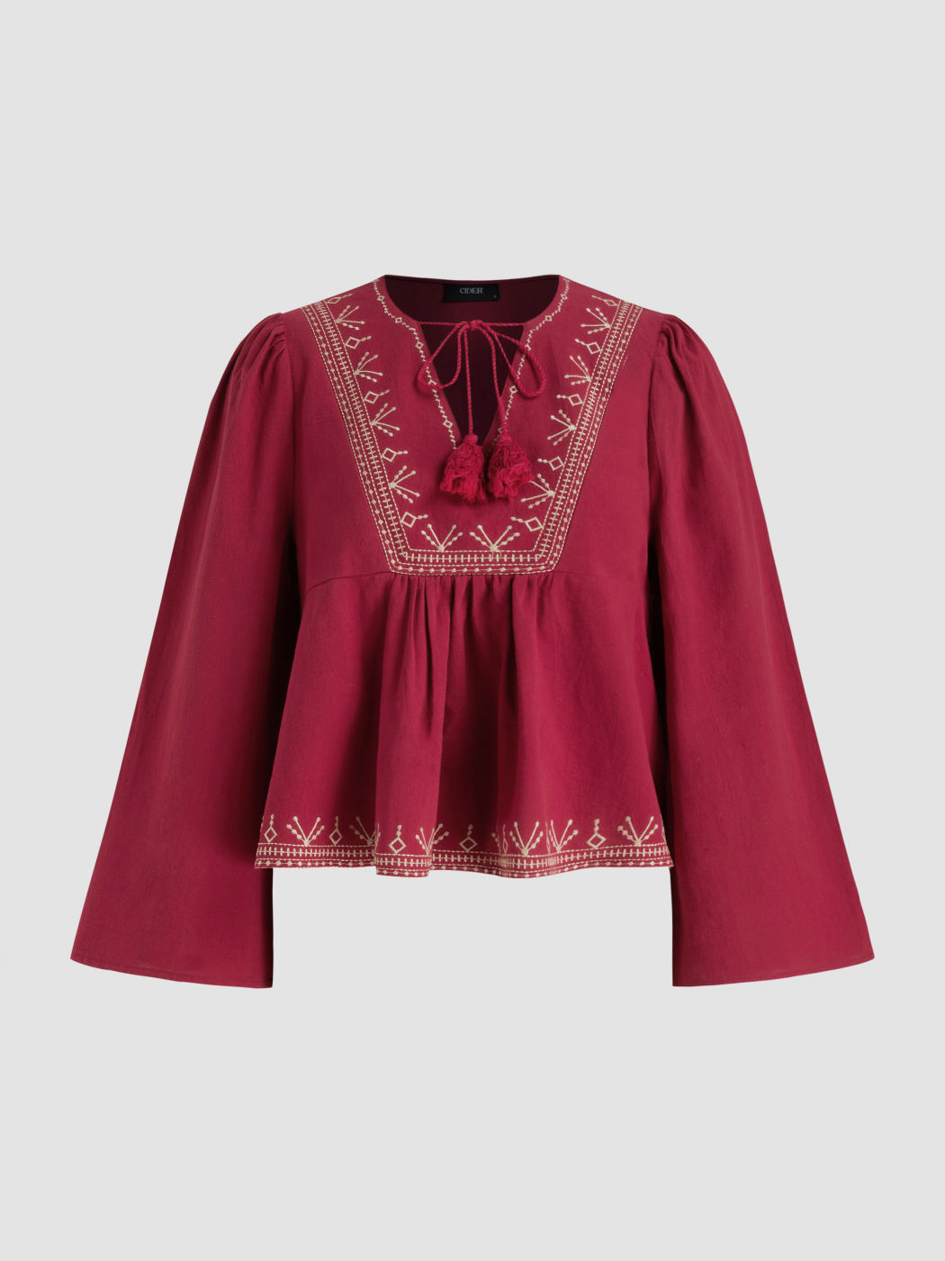 100% Cotton V-neck Aztec Knotted Blouse