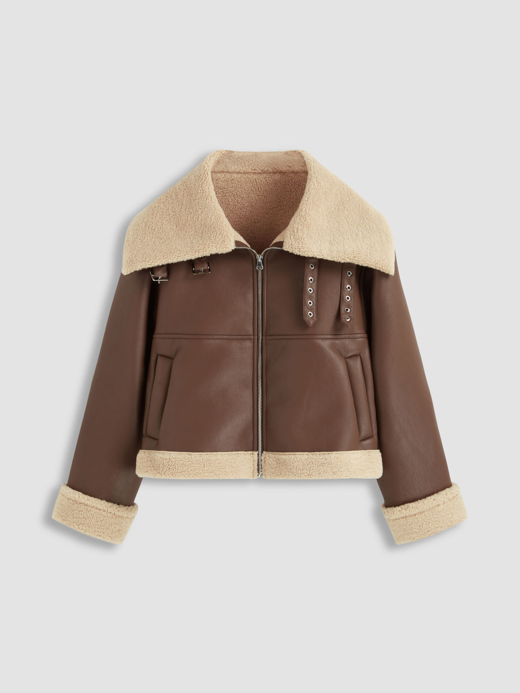 Faux Shearling Belted Oversized Borg Jacket
