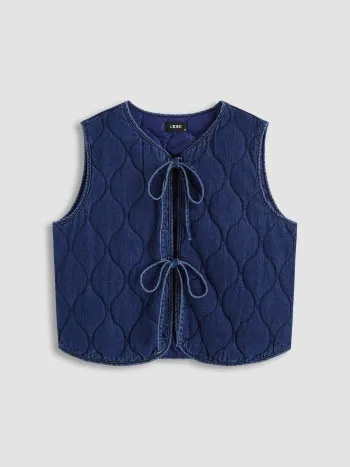 Denim Col Rond Nœud Devant Gilet Curve & Plus