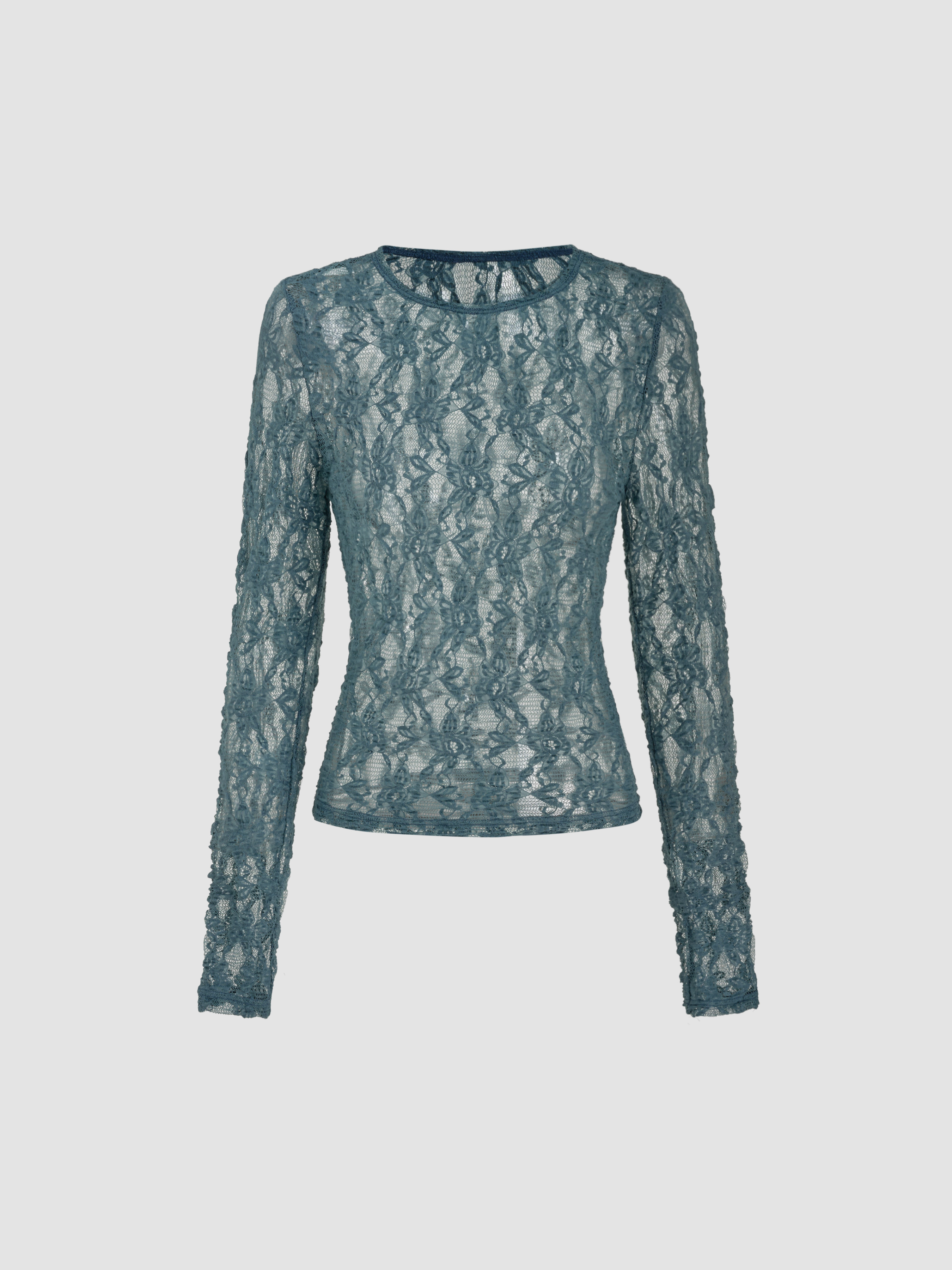 Lace Lace Round Neckline See-through Top
