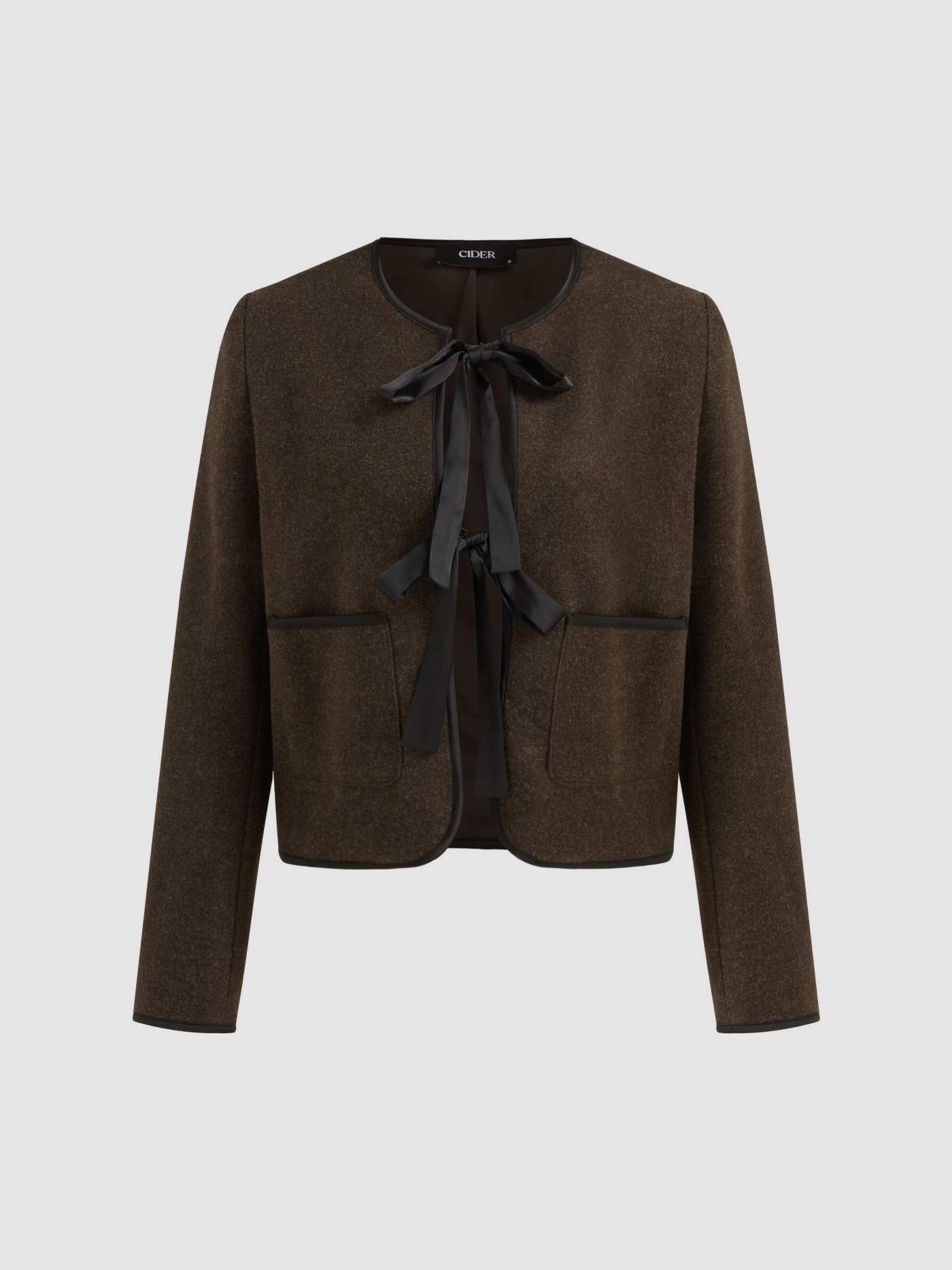 Wool-look Round Neckline Tie Front Bow Oversized Jacket