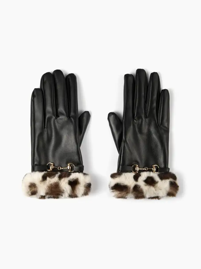 Cashmere FUZZY TRIM FLEECE GLOVES For Daily Casual