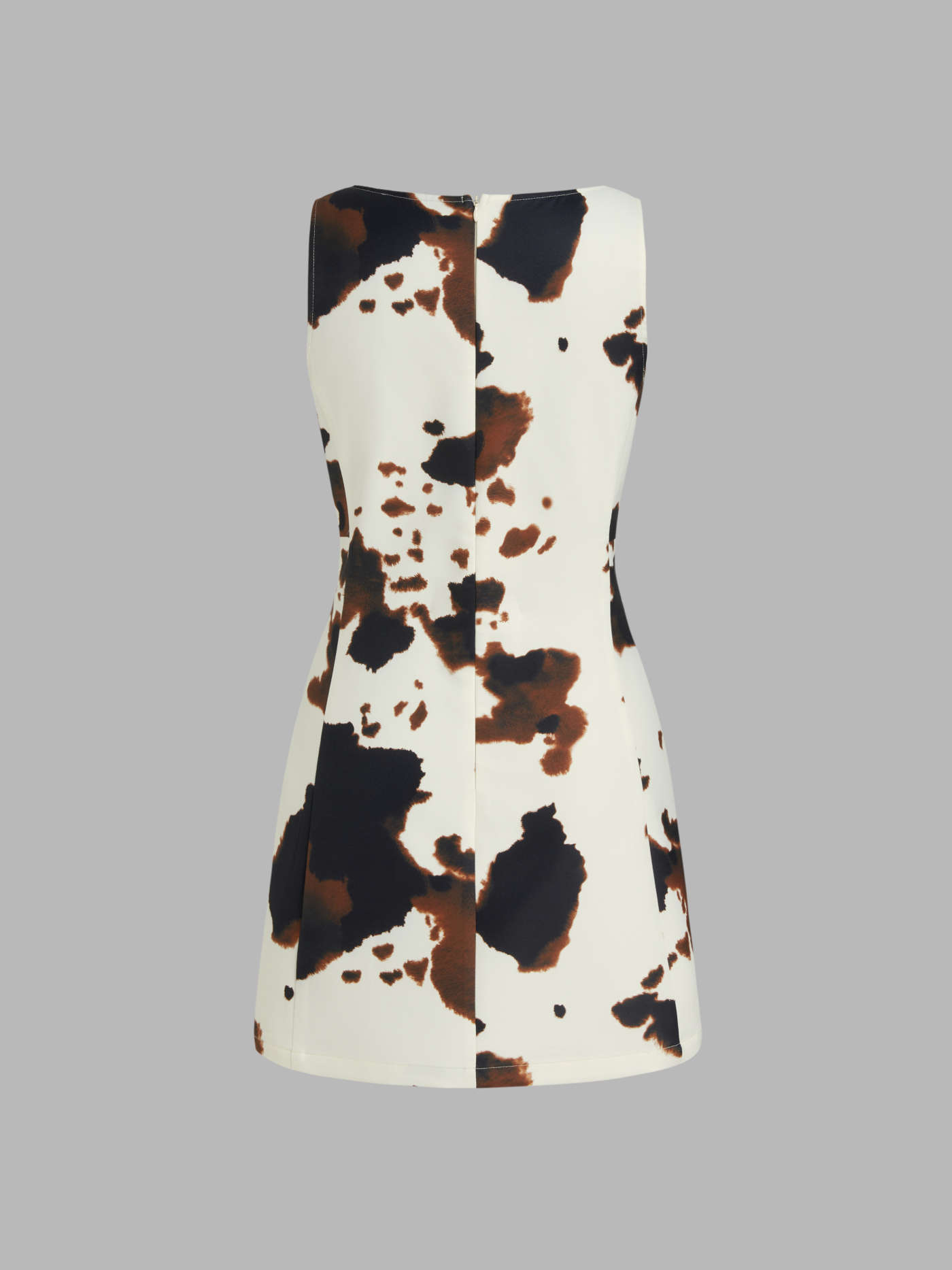 Boat Neck Leopard Print Zipper Mini Dress