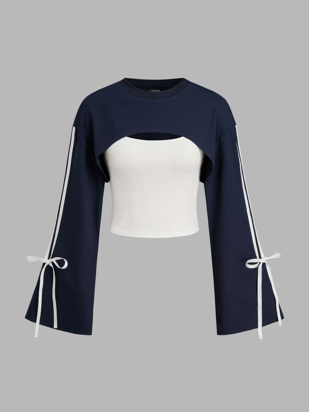 Woven Side Striped Bowknot Sweatshirt Solid Cropped Cami Top For