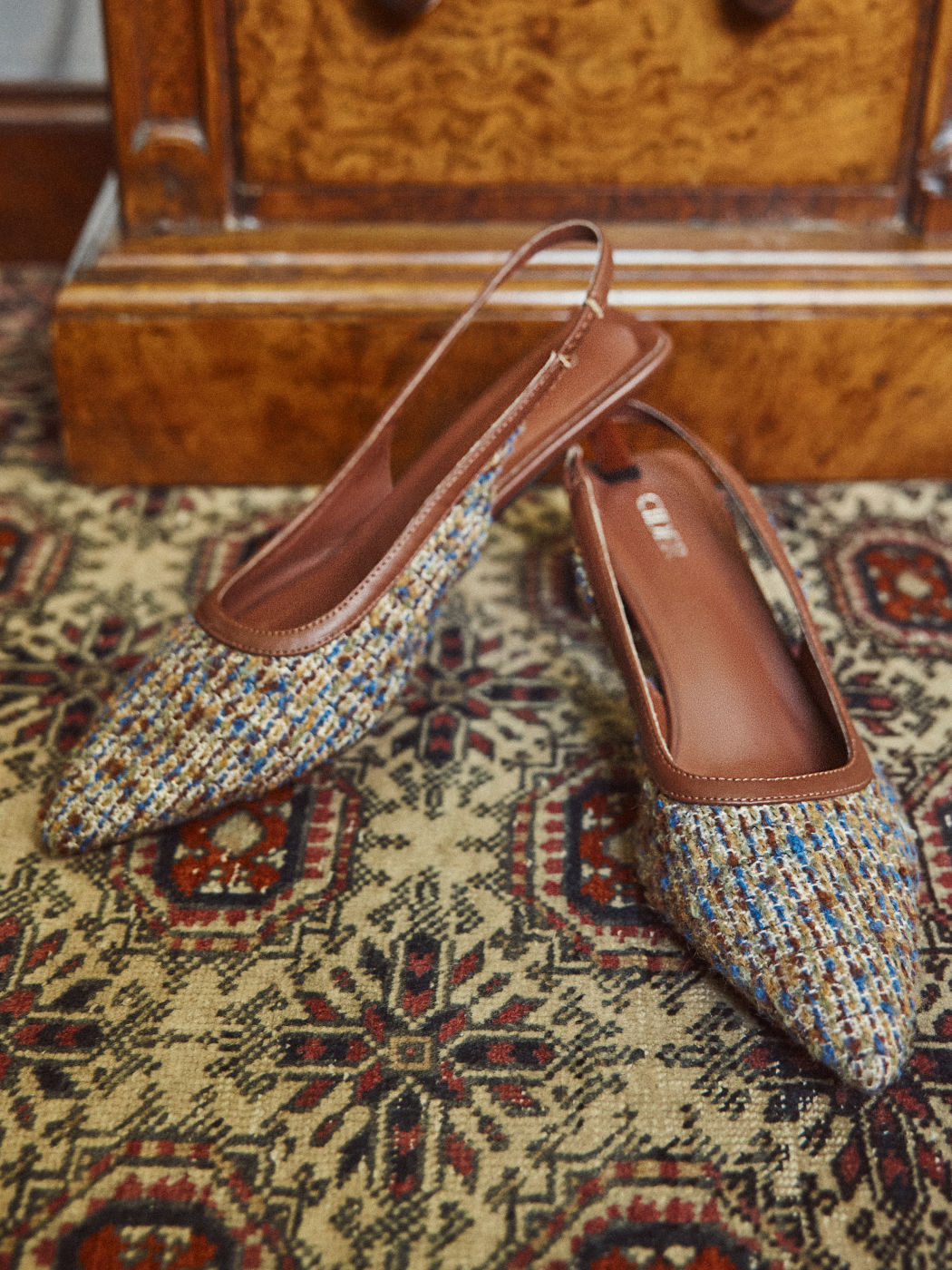 Tweed Slingback-Absätze mit Spitze