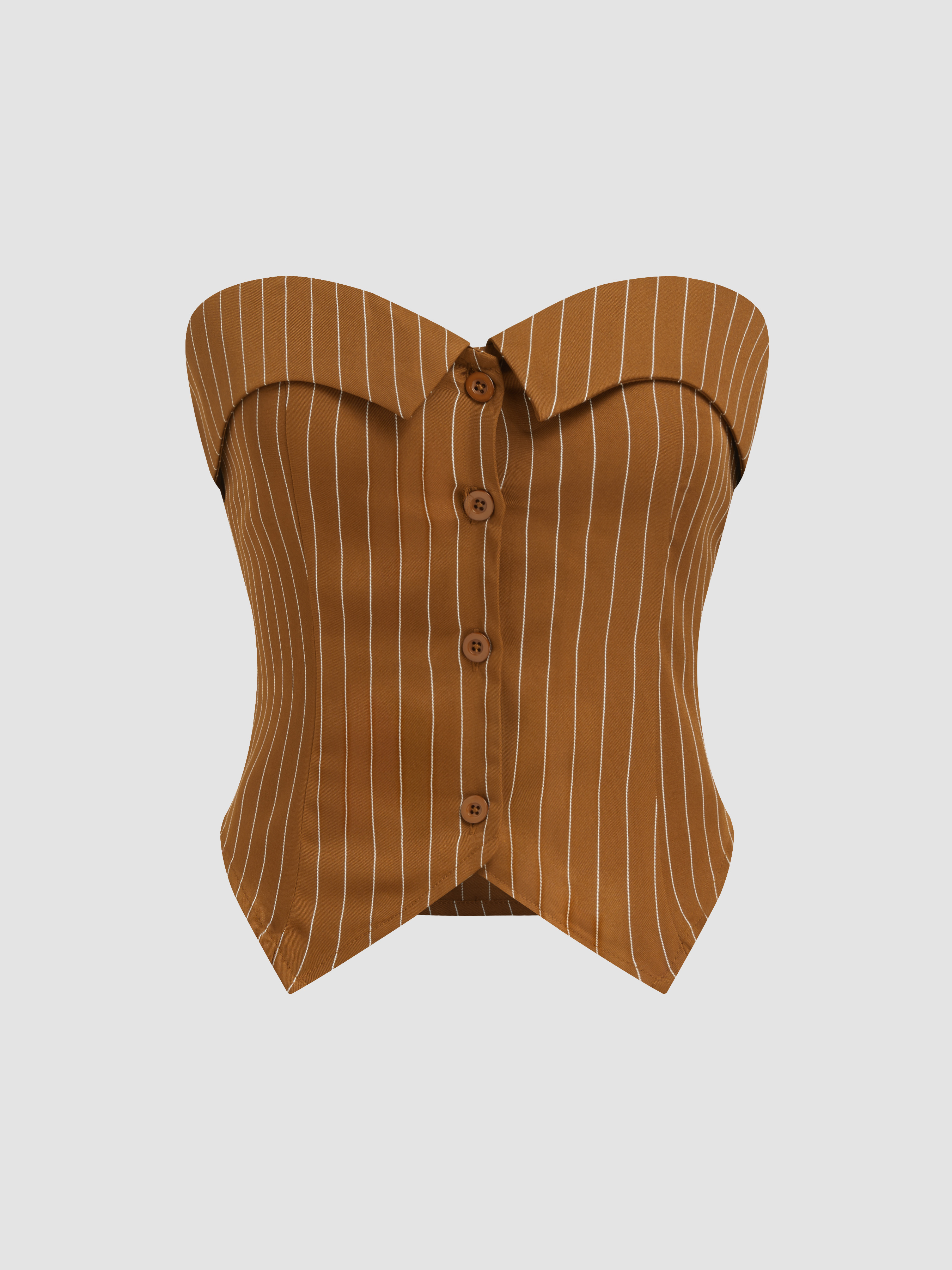 Woven Striped Fold Over Button Tube Top For Holiday