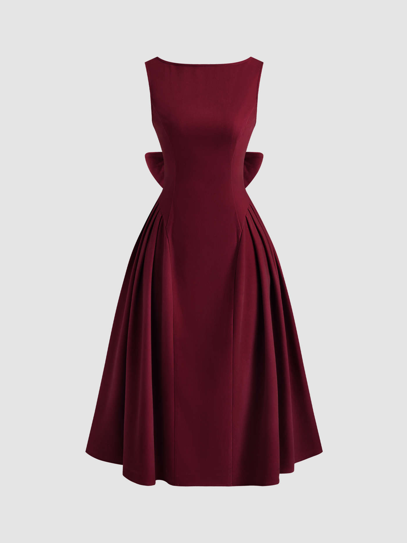 Velvet Boat Neck Bowknot Backless Midi Dress