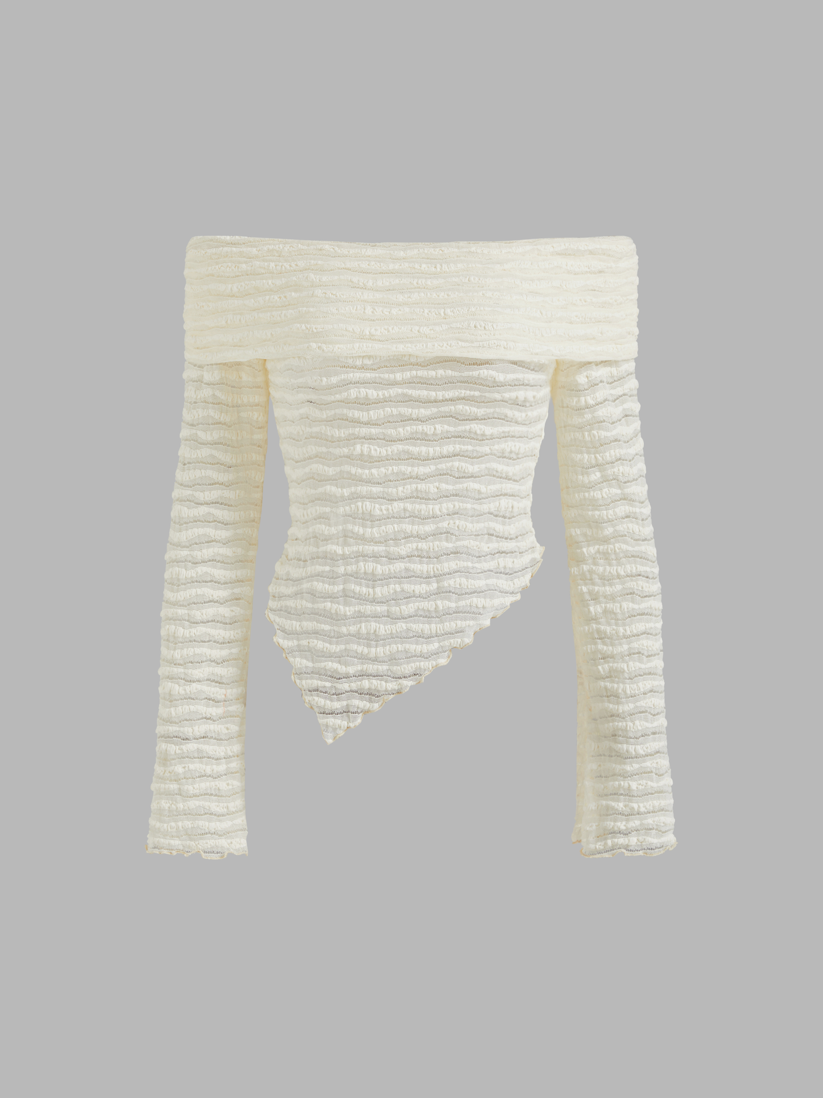 Knit Fabric Off-shoulder Texture Solid Asymmetrical Long Sleeve Top For ...