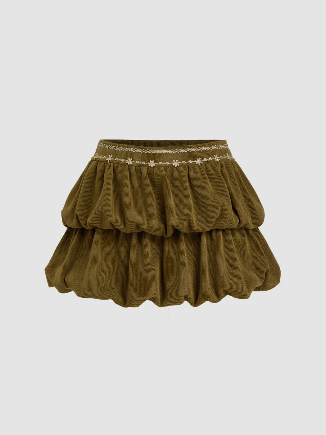 Corduroy Corduroy Low Rise Floral Bubble Layered Mini Skirt For - Main Image
