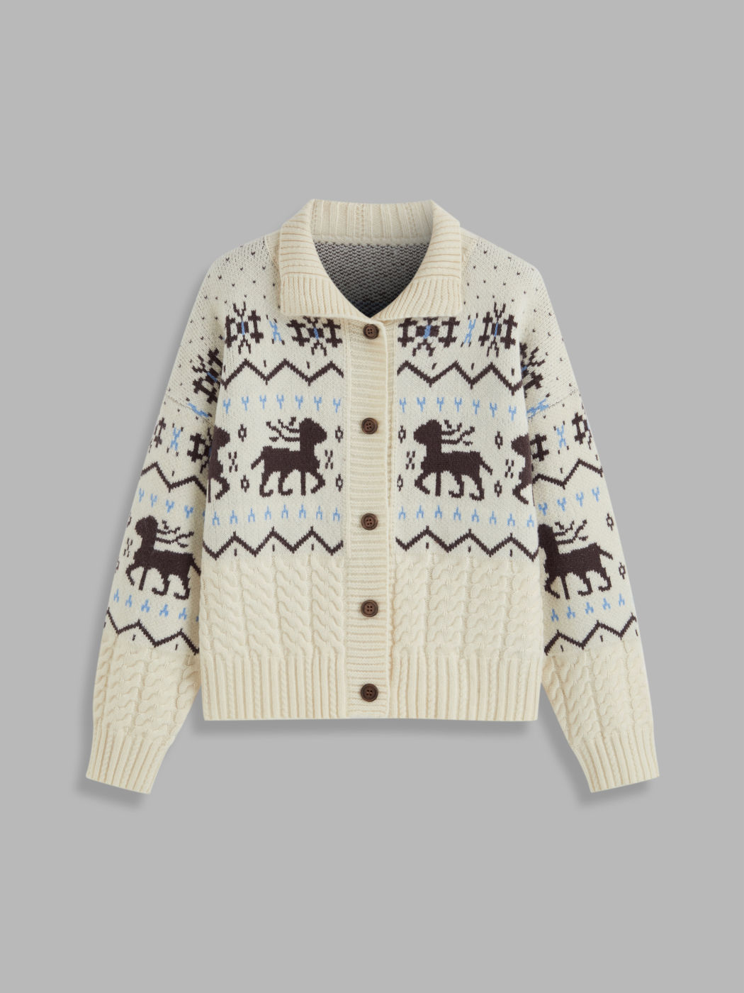 Knit Collar Abstract Oversized Fair Isle Cardigan