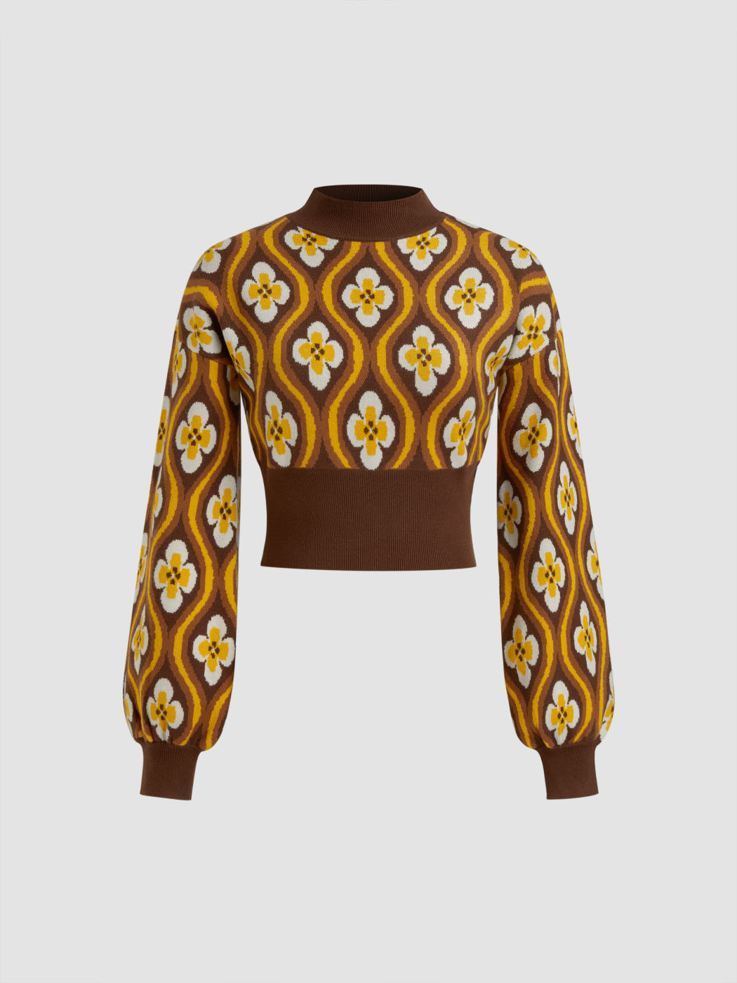 Knit High Neck Geometric Floral Sweater