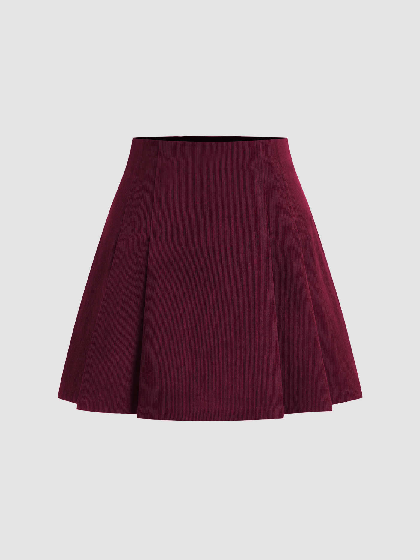 Corduroy Mid Rise Solid Pleated Mini Skirt