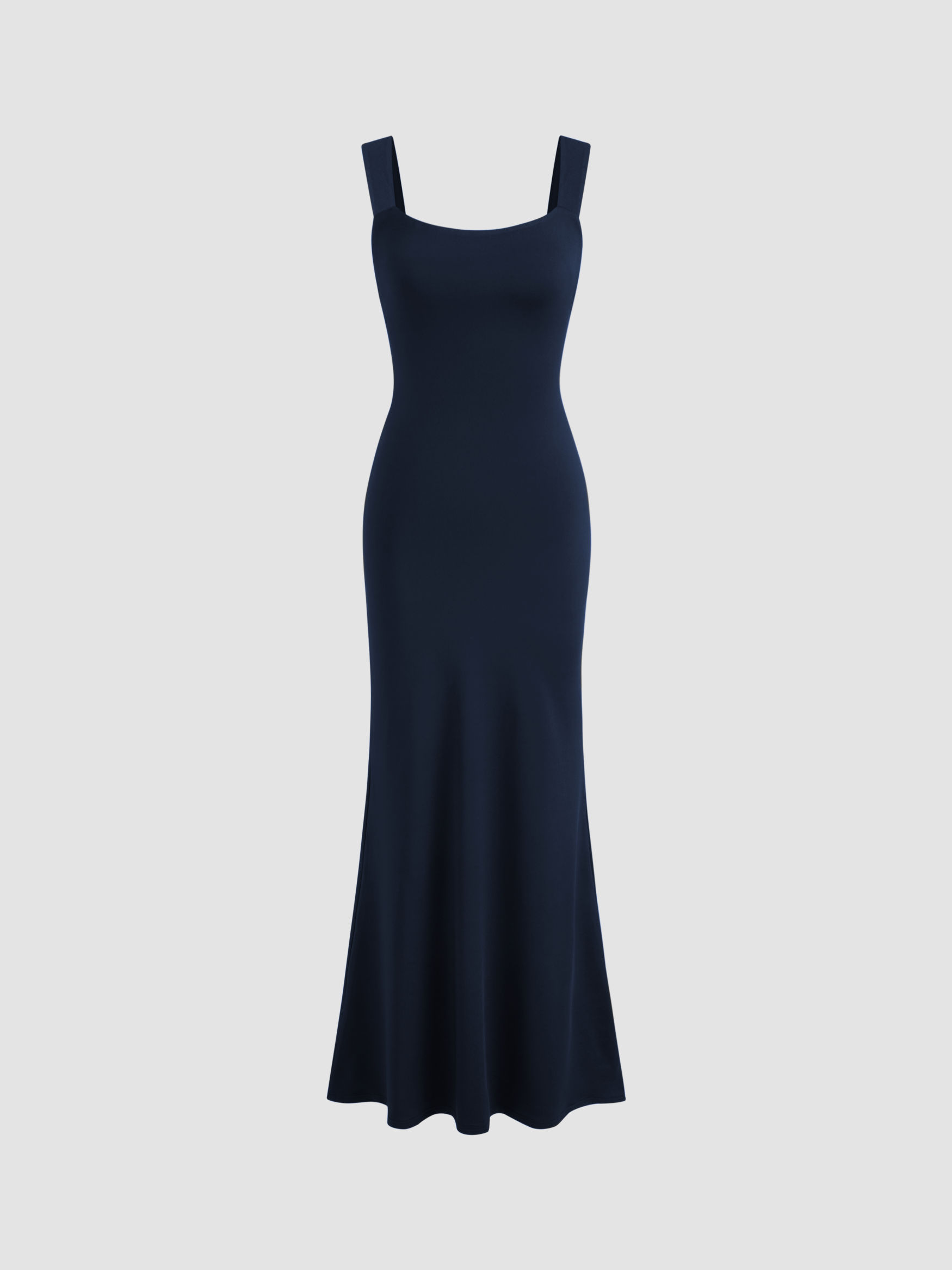 Tejido de punto Escote Redondo Liso Lazo Espalda Maxi Vestido For Fecha Boda