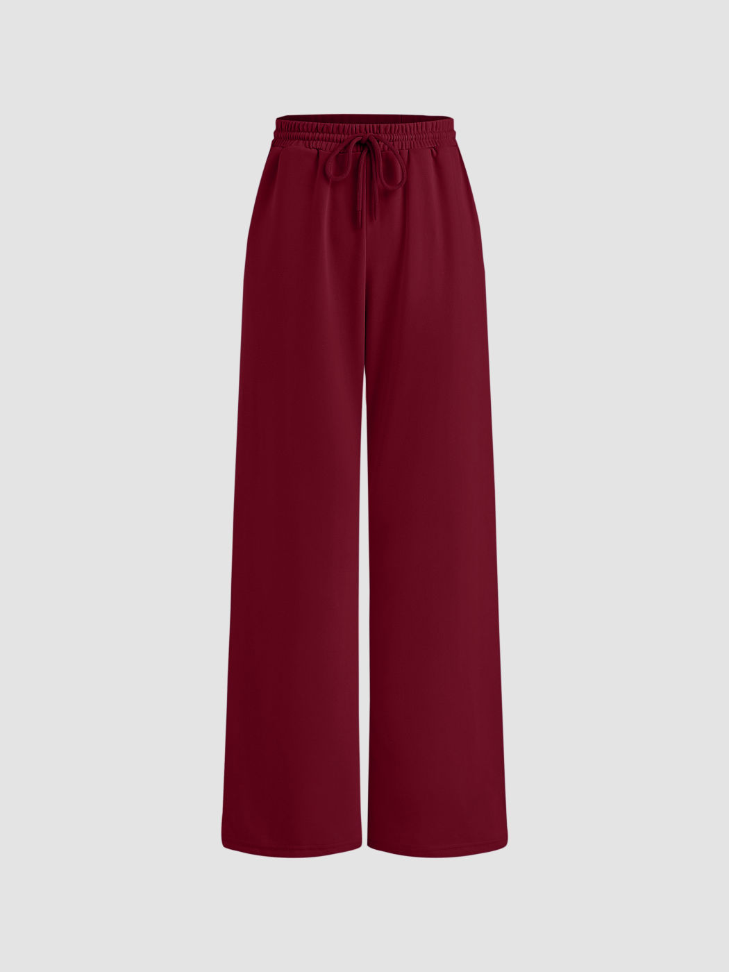 Petite Mid Rise Solid Drawstring Pocket Wide Leg Trousers