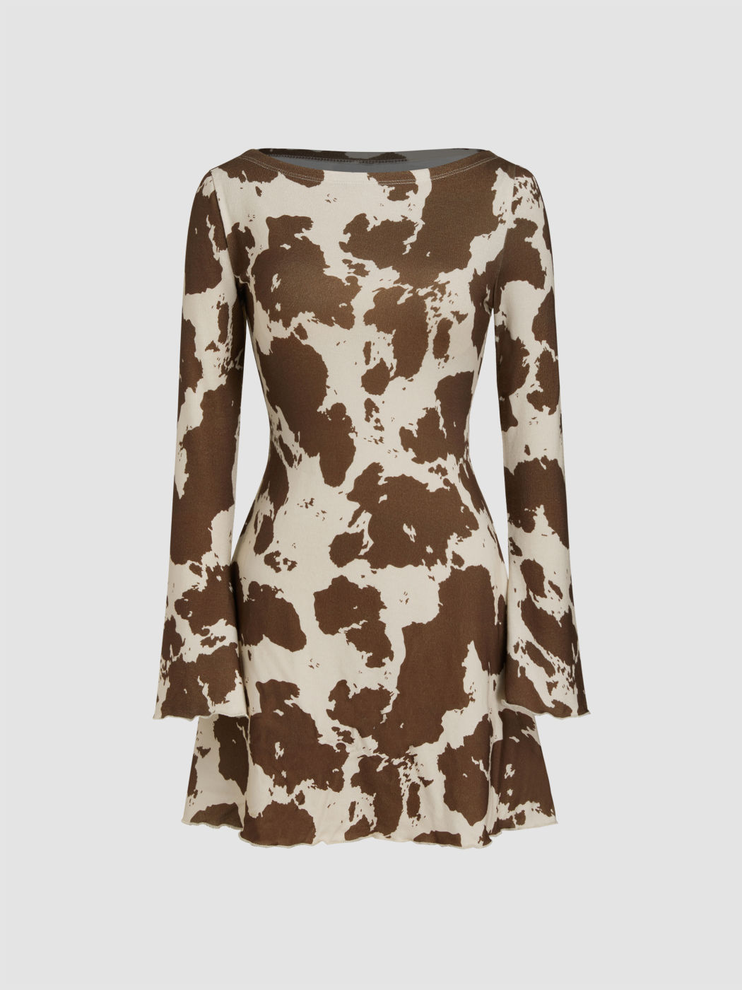 Bootsausschnitt Kuhmuster Minikleid