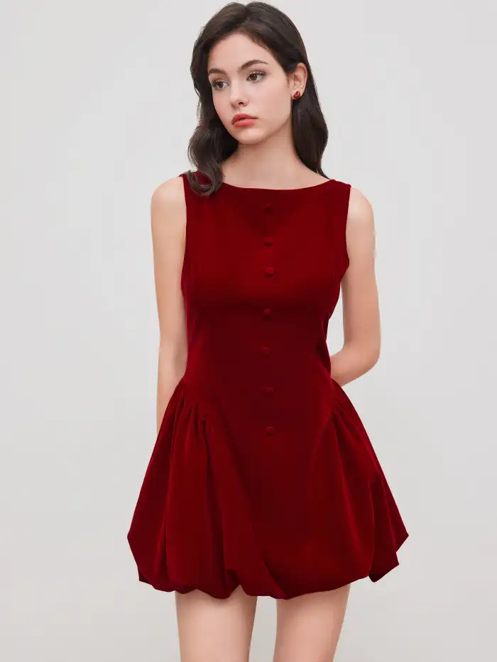 Square Neck Ruffle Zipper Mini Dress