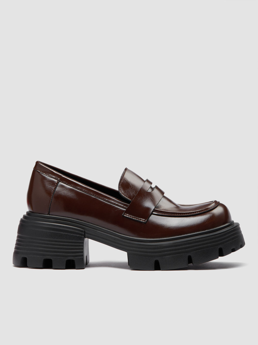 Runde Zehen Chunky Heel Kunstleder Loafers