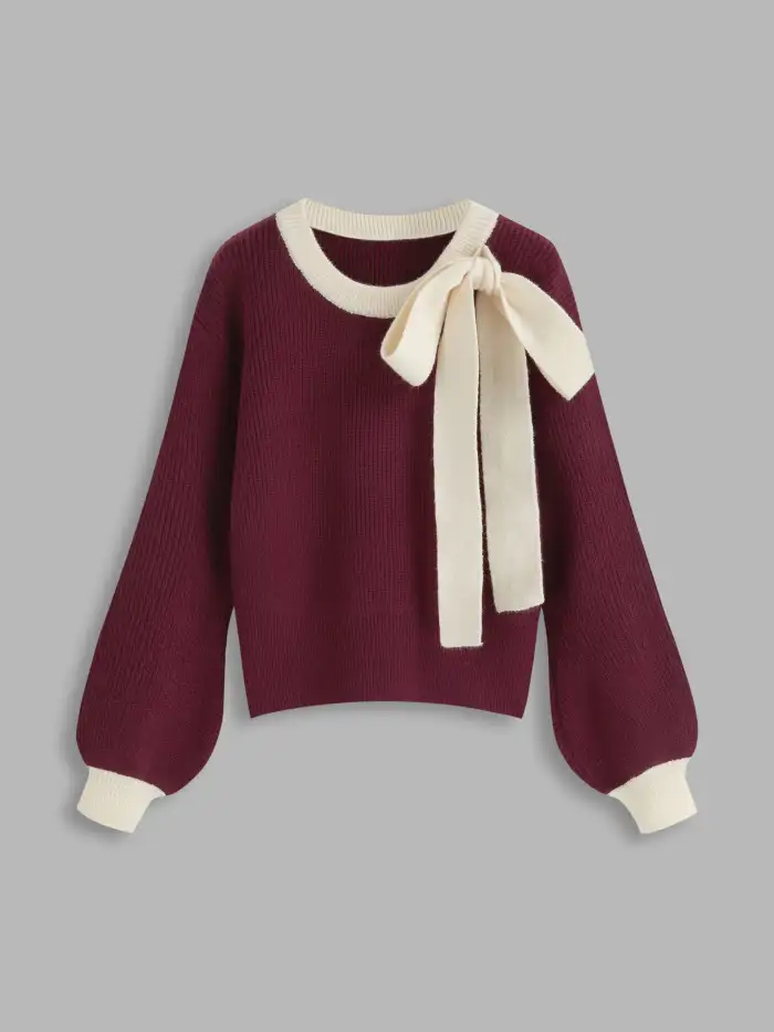 Fall Sweater Knit Fabric High Neck Solid Knitted Long Sleeve Crop Sweater