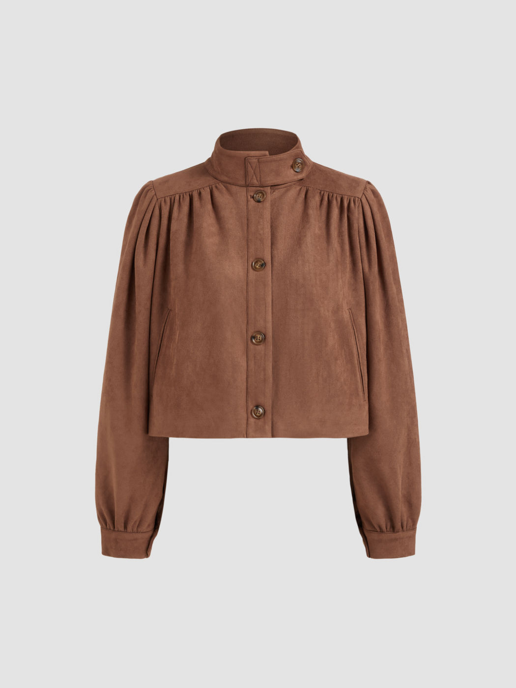 Giacca oversize in pelle scamosciata con colletto increspato