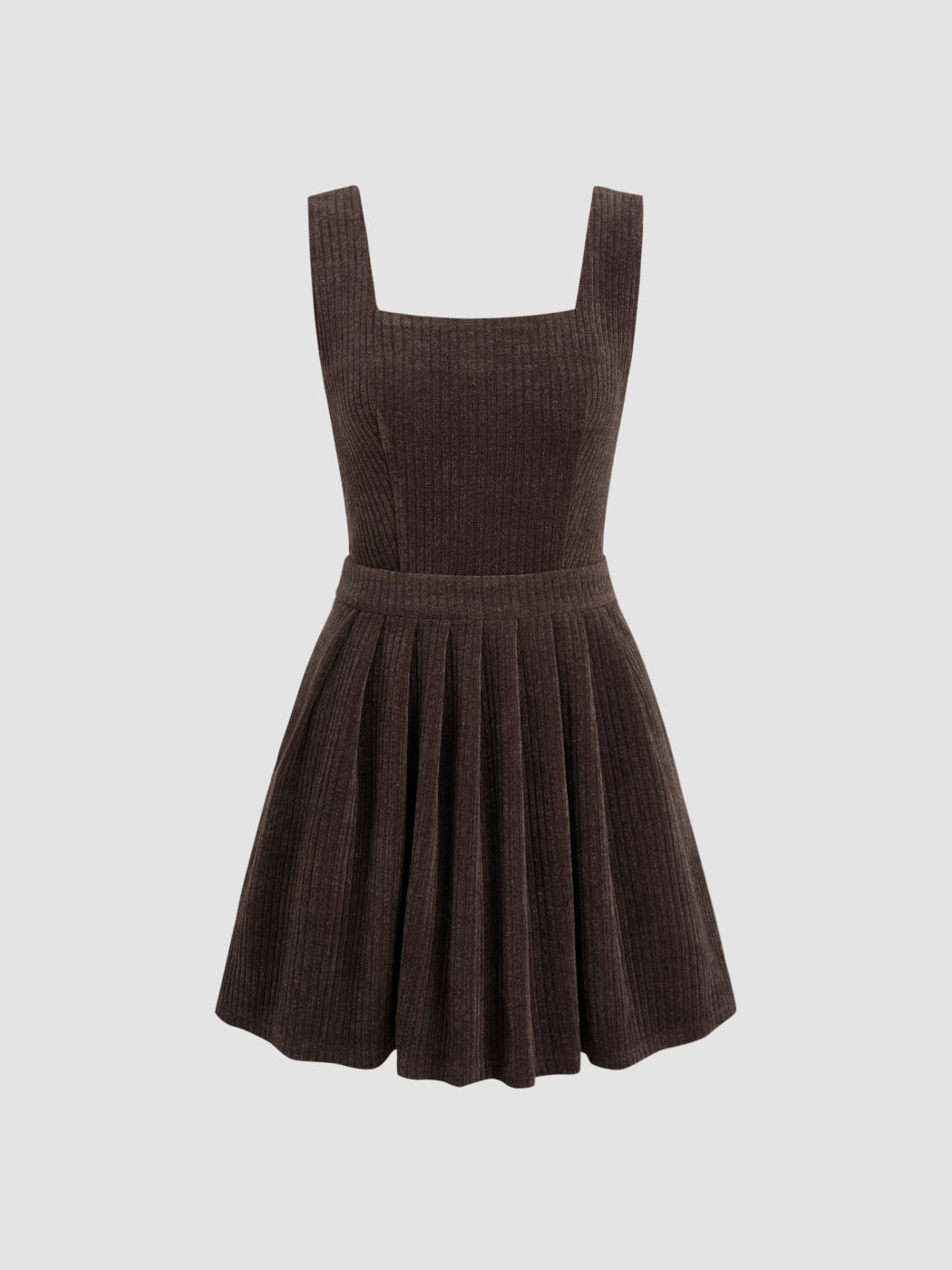 Corduroy Square Neck Pleated Pinafore Mini Dress