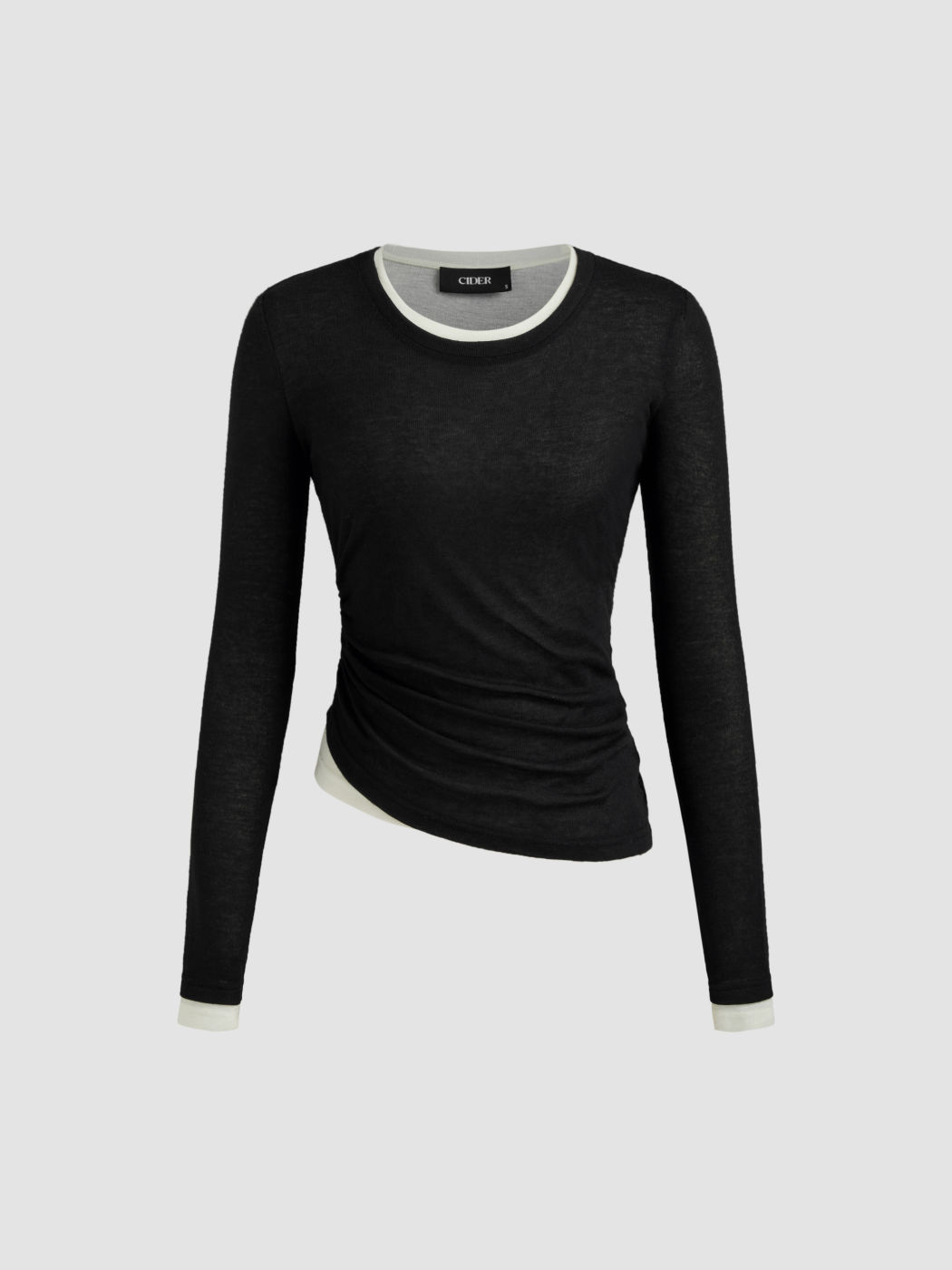 Rundhals Zweifarbig Rüschen Langarmshirt