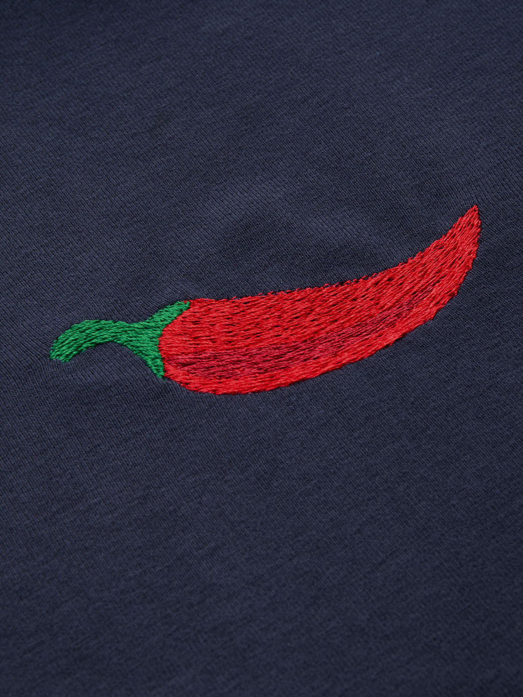 Chili Graphic Embroidery Contrasting Binding Long Sleeve Tee