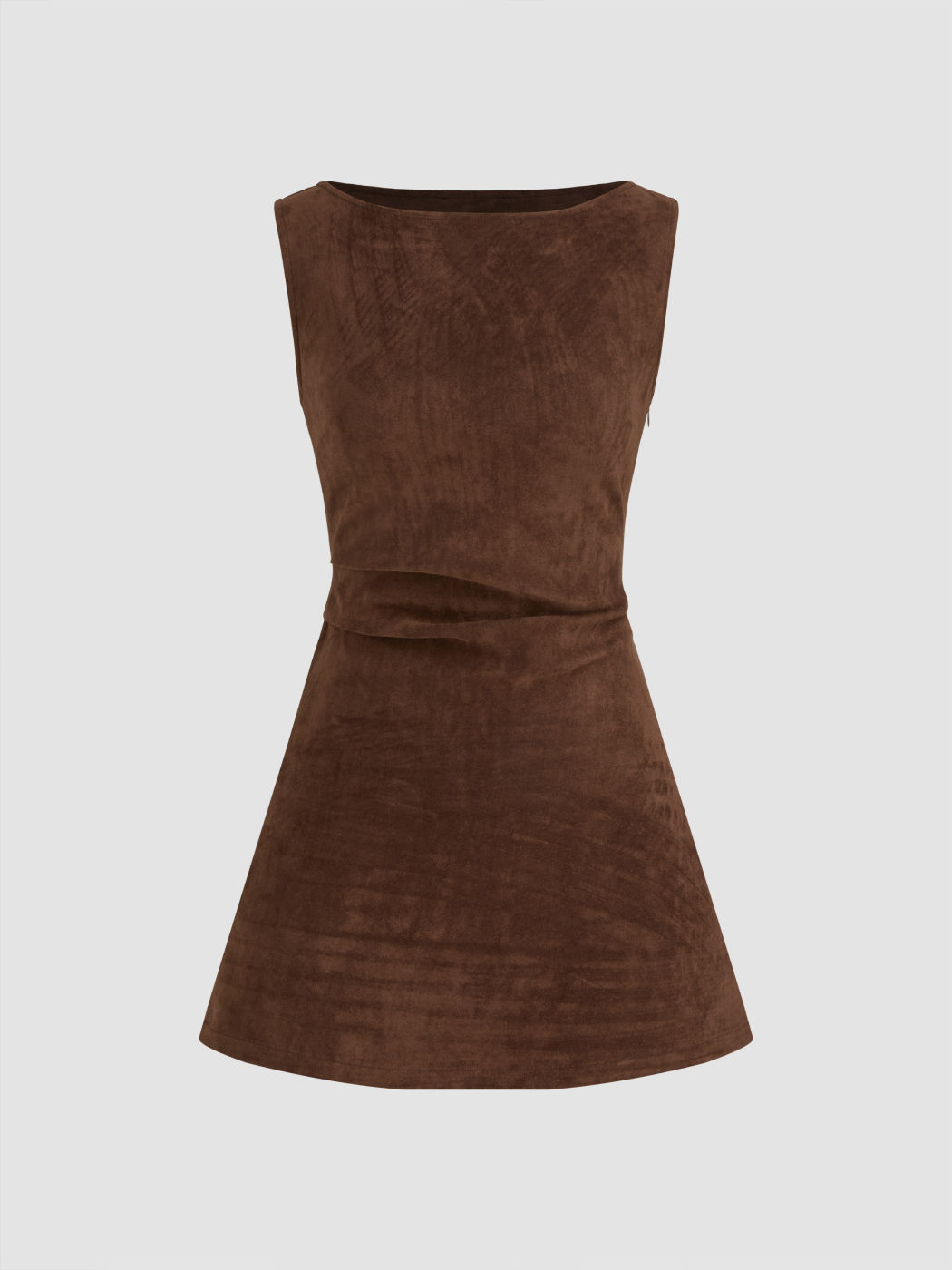 Wildleder Boot-Ausschnitt Rüschen Minikleid