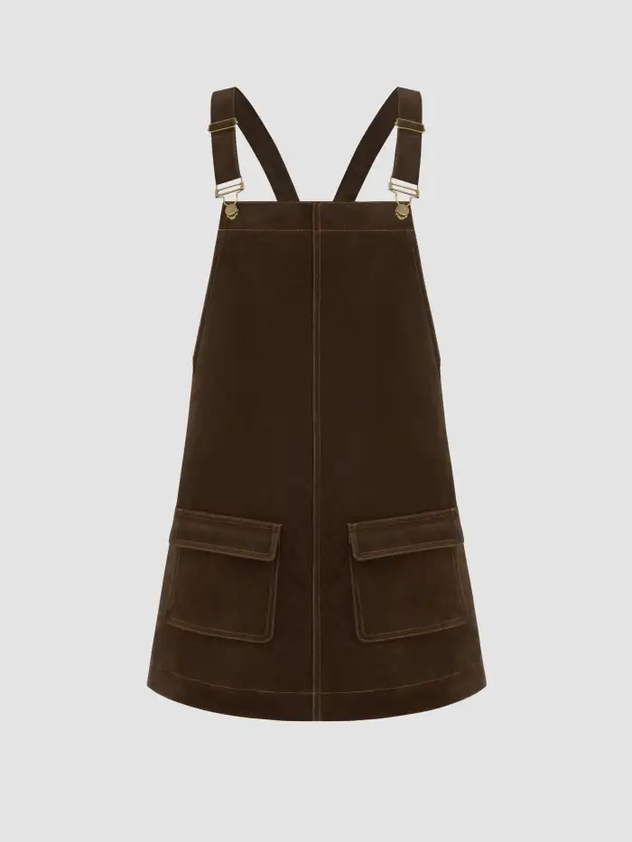 Denim Solid Buckle Pocket Mini Dress