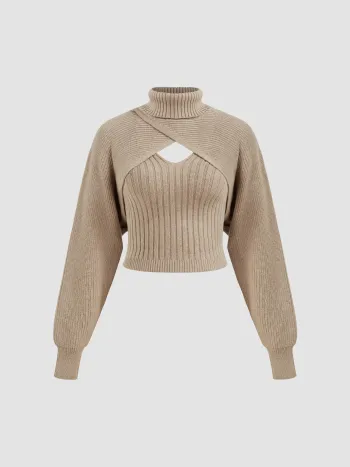 Knit High Neck Wrap Shrug & Cami Oberteil