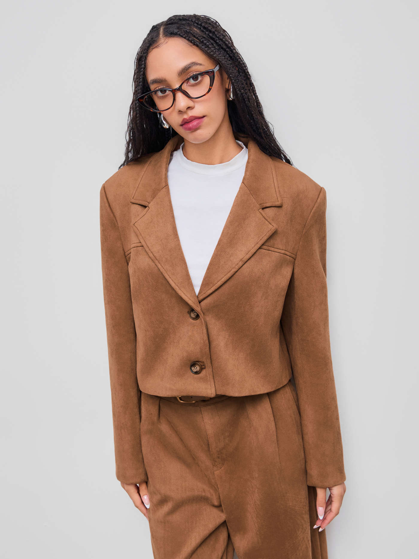 Suede Suede Notched Collar Blazer For Work