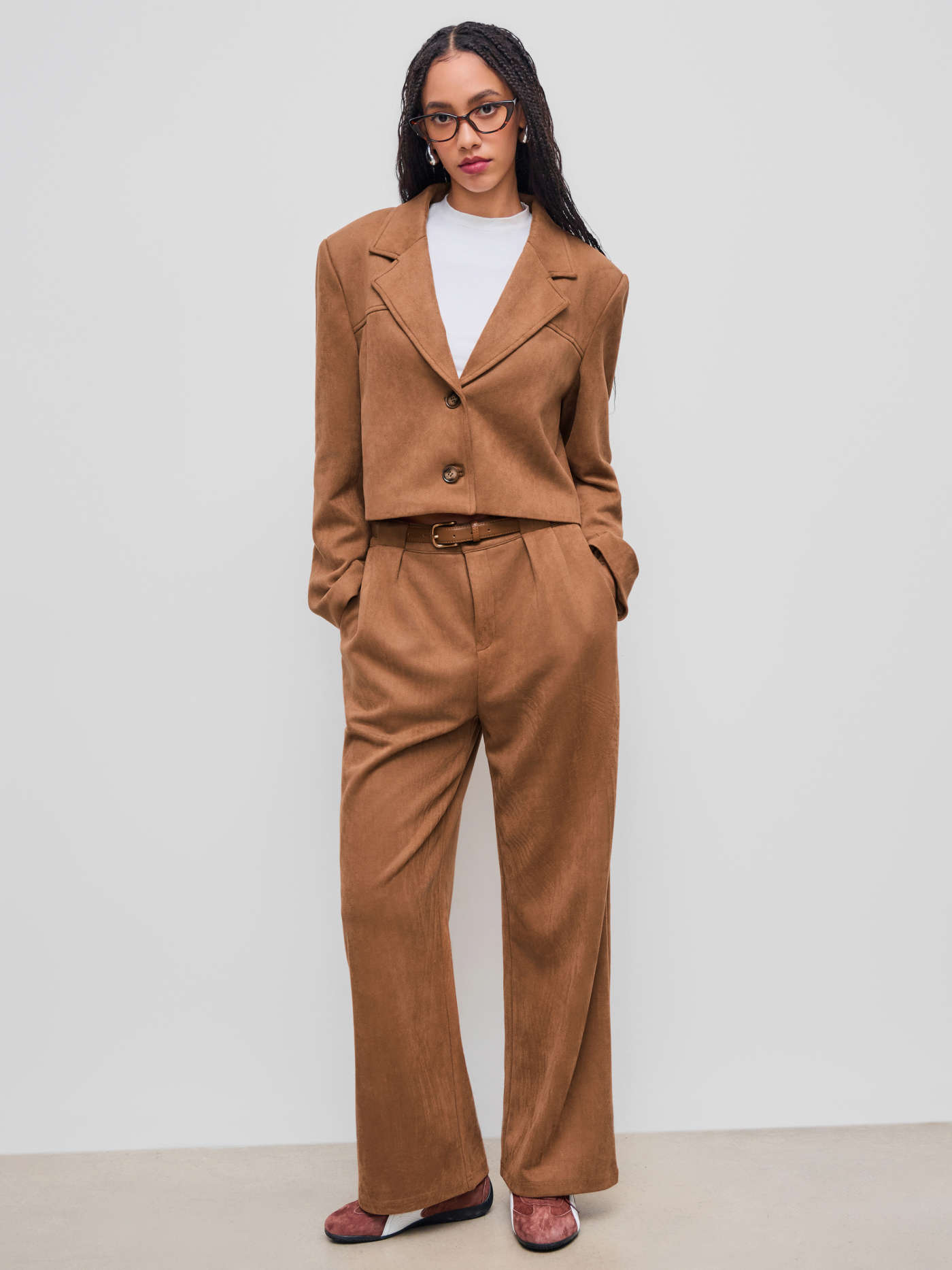 Suede Suede Notched Collar Blazer For Work