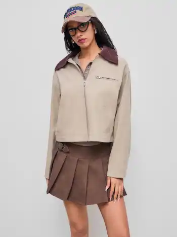 100% Cotton Collar Zip Through Oversized Jacket