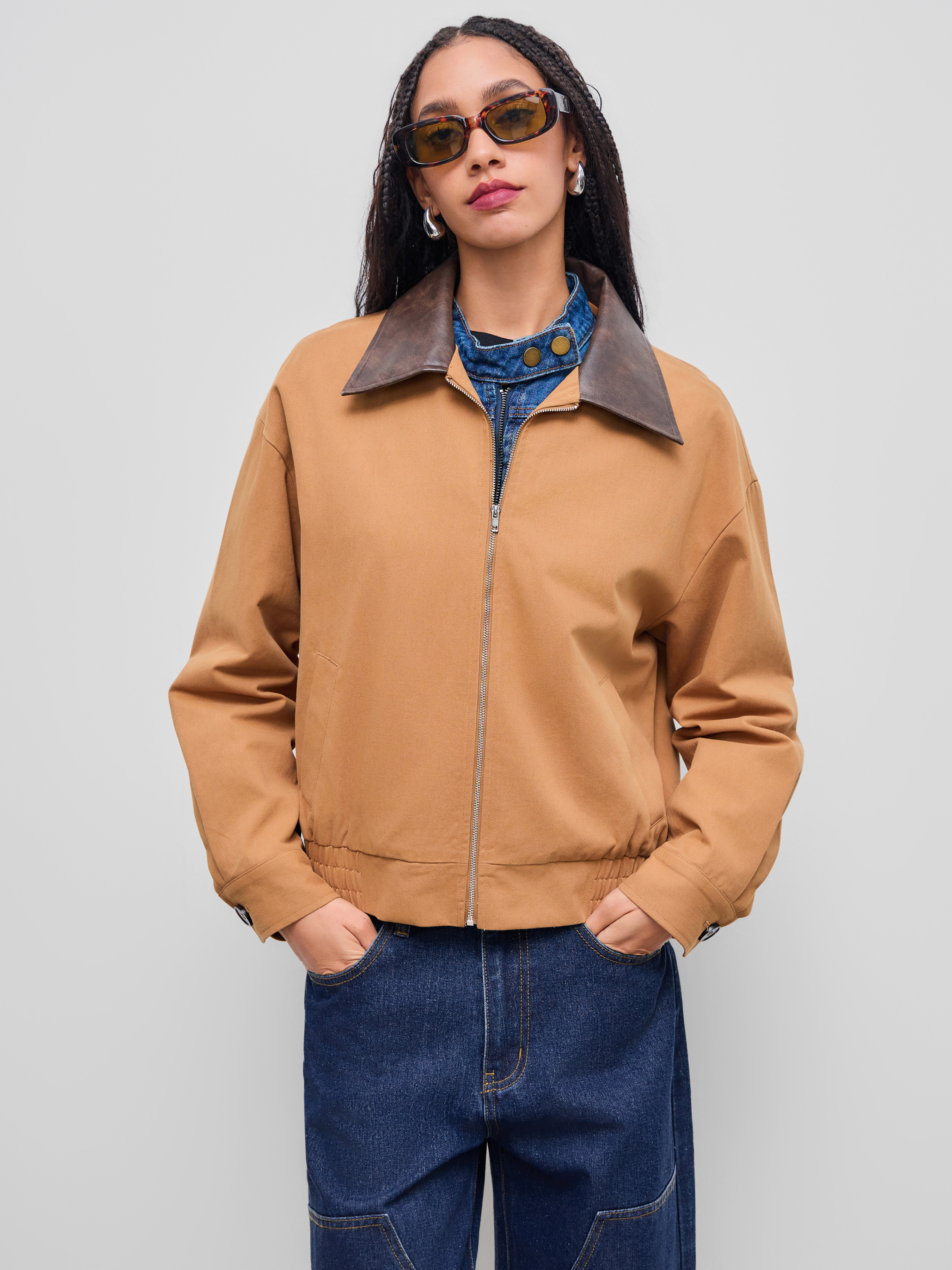 Woven 100% Cotton Collar Oversized Barn Jacket For Daily Casual