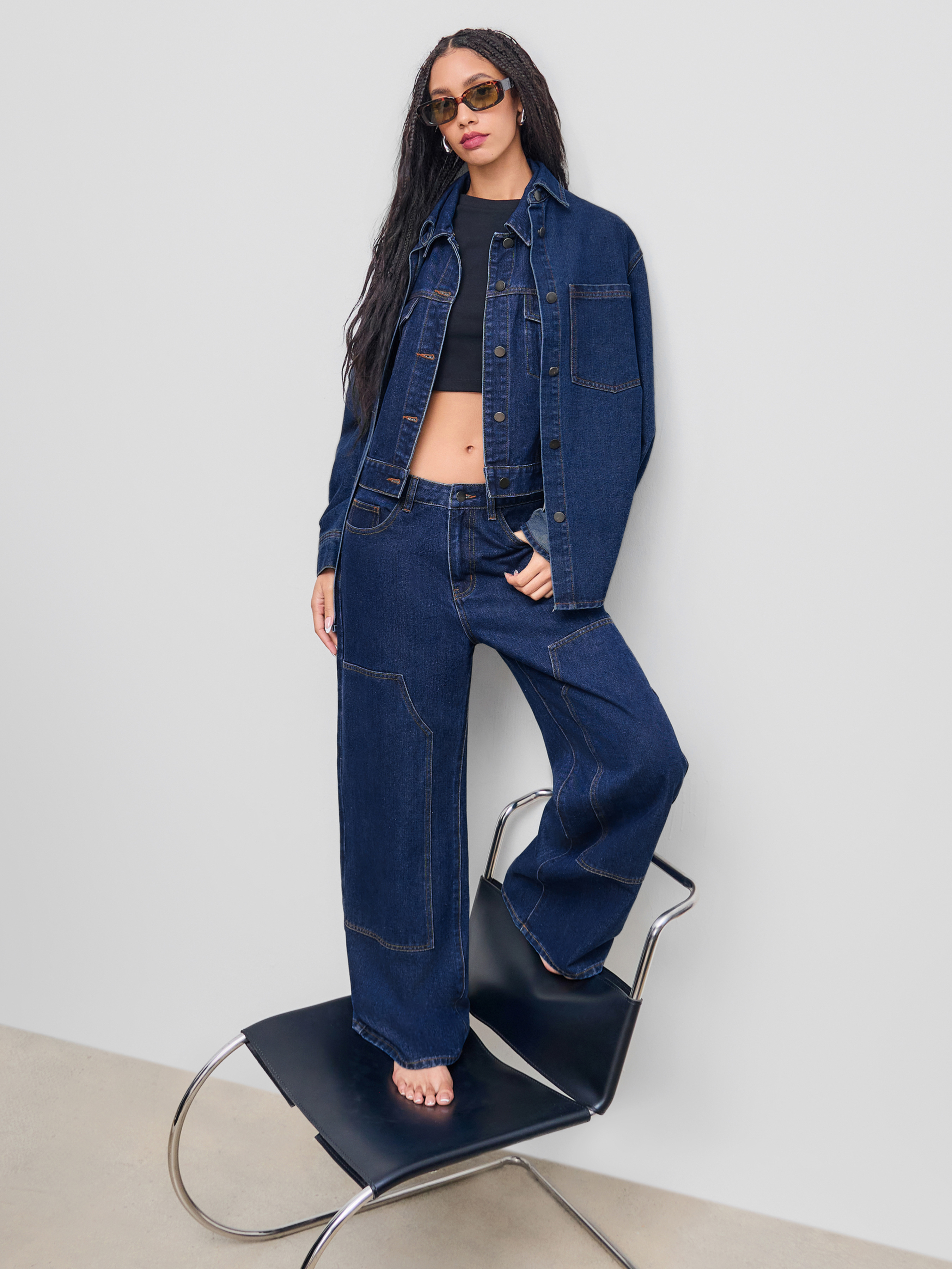 Denim Denim Mid Rise Pocket Cargo Jeans For Daily Casual