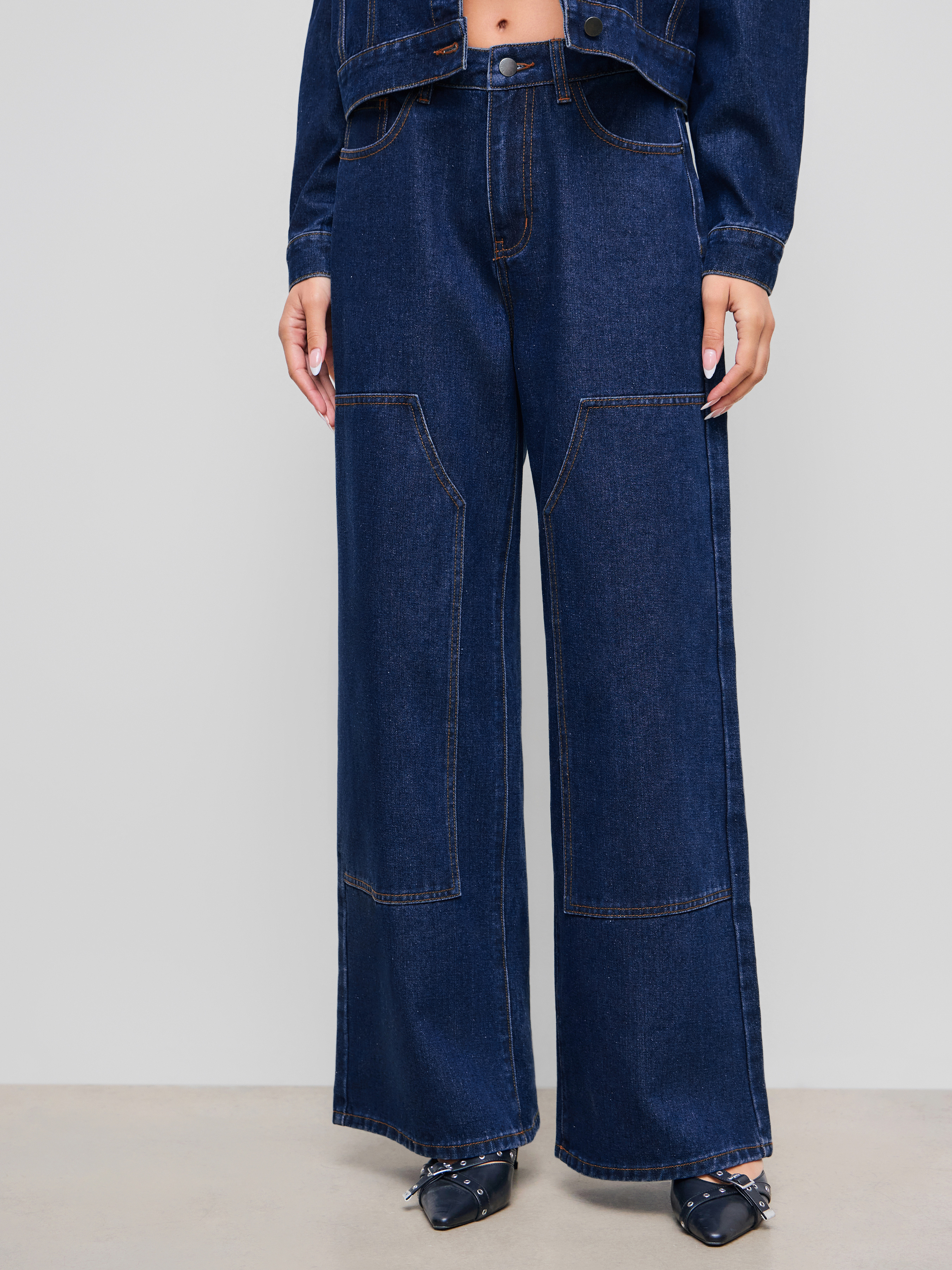 【DEARMINE】Pocket Mael Denim Pants Denim Denim Mid Rise Pocket Cargo Jeans For Daily Casual