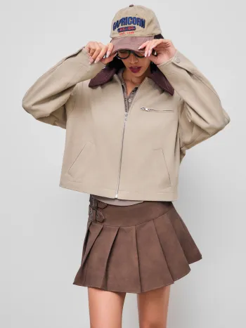 100% Cotton Collar Zip Through Oversized Jacket