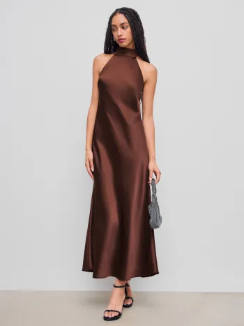 Satin Maxikleid mit Halterhals und Rückenausschnitt