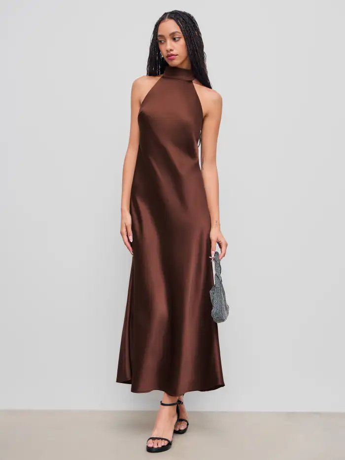 Satin Satin Cowl Neck 3D Floral Ruched Mermaid Maxi Dress For Party/Clubbing