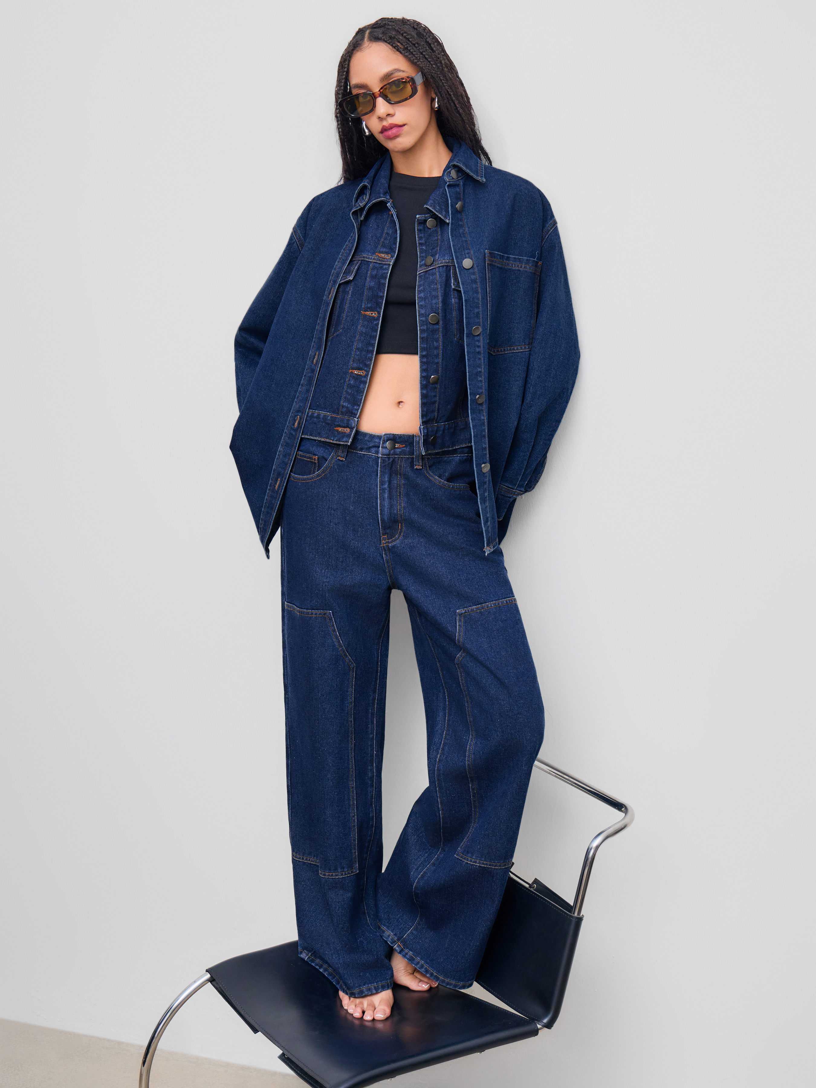 Denim Denim Mid Rise Pocket Cargo Jeans For Daily Casual