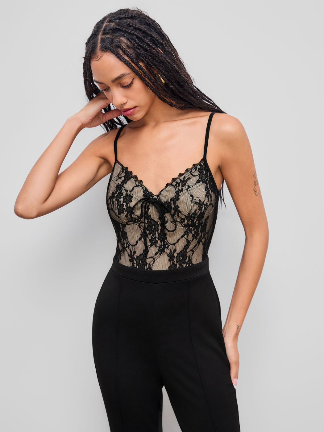 Spitzen V-Ausschnitt Flared Overall