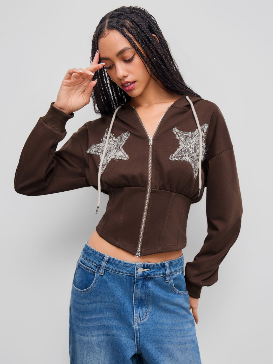 Terry Star Graphic Corset Hoodie