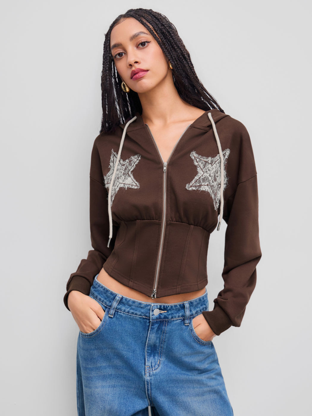 Terry Star Graphic Corset Hoodie