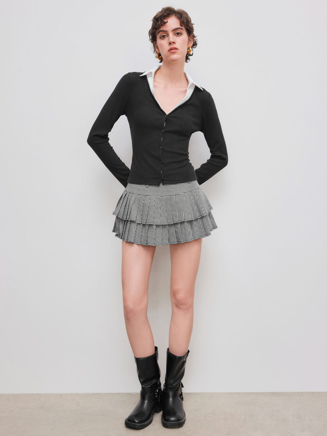 Collar Two Tone Long Sleeve Top