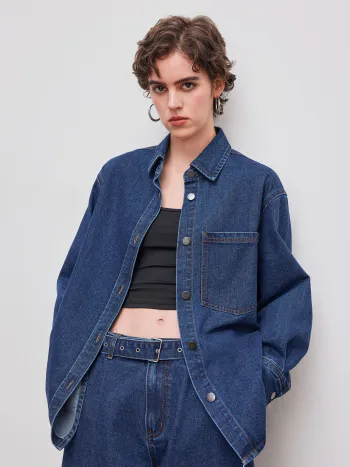 Denim Collar Oversized Blouse