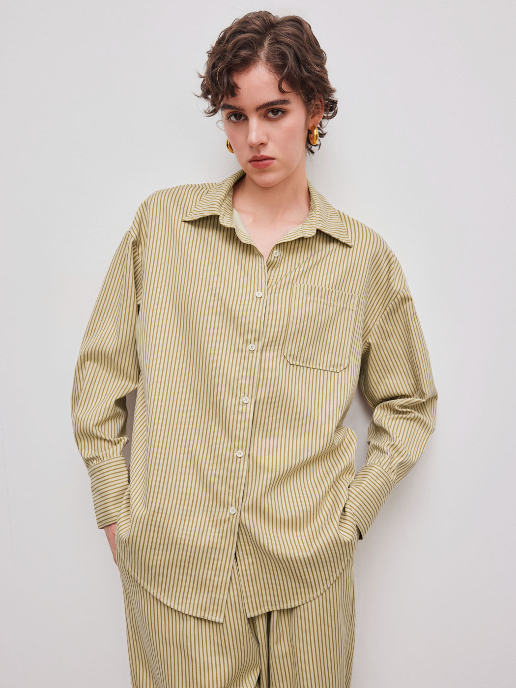 Collar Striped Oversized Long Sleeve Shirt