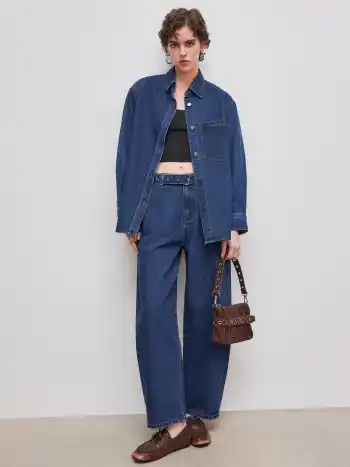 Denim Collar Oversized Blouse