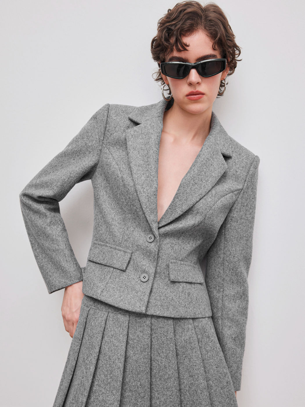 Wool-look Notched Collar Blazer